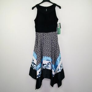 Melrose Women's 10 Dress Black Spiral Pleated Halter Asymmetric A-Line NWT BF18